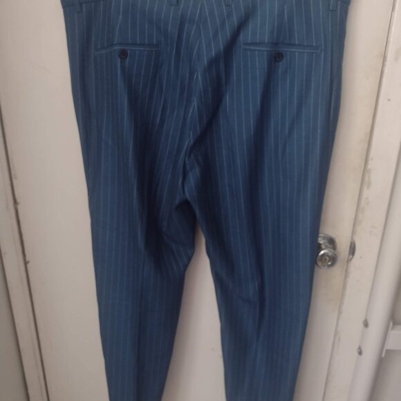 YND Slim Fit Double-Breasted Pinstripe Suit, Blue 3XL, ALTERED CUFFS & LEGS - Picture 6 of 7